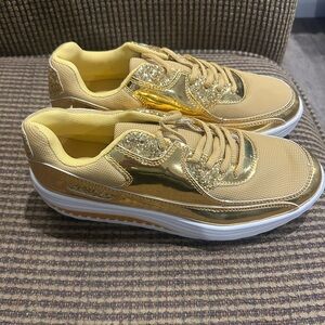 Women's Gold Glitter Platform Sneakers
